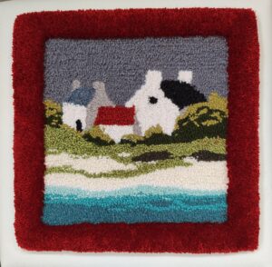 tapis 2 maisons bretonnes handtufting pure laine 30x30cm